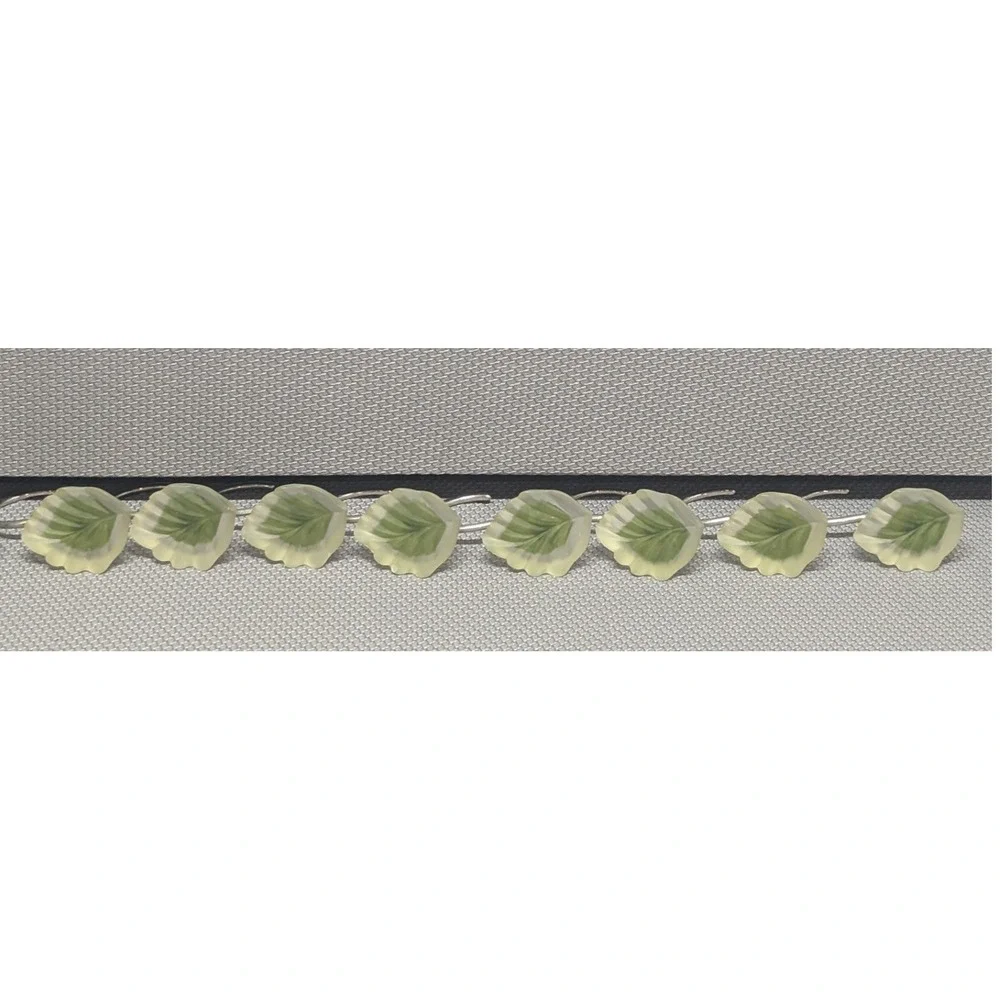 Vintage Frosted Resin Green Leaf Shower Curtain Hooks Set of 8 Botanical Decor
